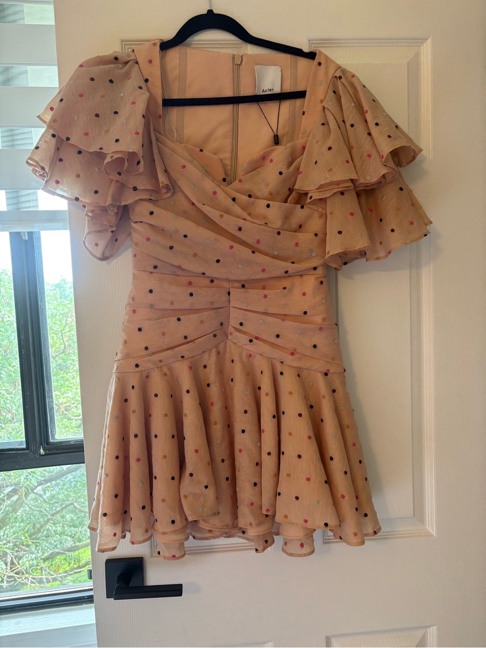 Acler Beige Polka Dot Ruffle Mini Dress